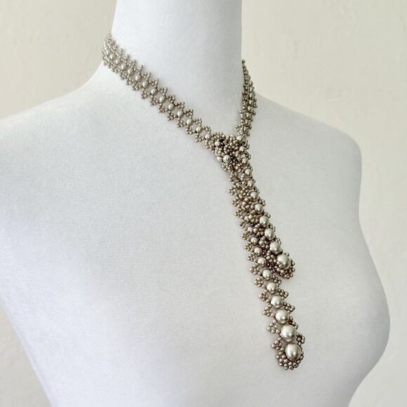 Vintage French Art Deco Glass Faux Pearl Lariat Necklace Circa 1920s-1930s. - Picture 9 of 16